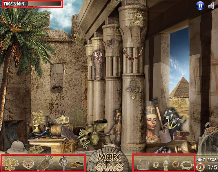 Egyptian Pyramids 숨은그림찾기 게임 화면